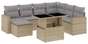 Set divano da giardino 8 pz con cuscini beige in polyrattan