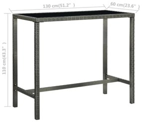 Tavolo da Bar per Esterni Grigio 130x60x110cm Polyrattan Vetro