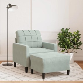 Poltrona Con Poggiapiedi Grigio Chiaro 60 Cm İn Velluto /