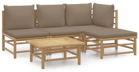 Set salotto da giardino 5pz con cuscini tortora bambù