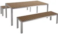 Set da Pranzo da Giardino Tavolo Rettangolare 2 Panche Telaio Alluminio anodizzato marrone esterno terrazzo