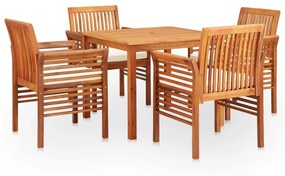 Set da pranzo da giardino 5 pz con cuscini massello di acacia