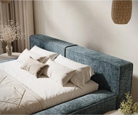 Letto matrimoniale imbottito blu polveroso con contenitore e rete inclusi 200x200 cm Voliera – Maison de Rêve