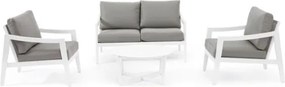 Salotto Da Esterno In Alluminio Con Divano 2 Poltrone E Tavolino Tondo Sirenus Bianco Bizzotto
