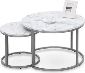 Set di 2 Tavolini da caffè Paola effetto marmo/argento