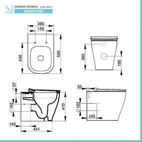 Sanitari filomuro Rimless Mirto scarico traslato e sedile soft close