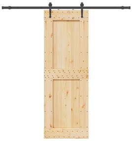 Porta Scorrevole Con Set Hardware 80x210 Cm Legno Massello Pino /