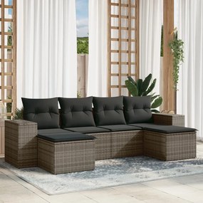 Set divano da giardino 6 pz con cuscini grigio in polyrattan