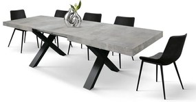 Tavolo allungabile AMALFI in legno grigio cemento e gambe a X antracite, allungabile 180&#215;90 cm &#8211; 260&#215;90 cm