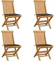 Sedie da Giardino e Cuscini Grigio Talpa 4 pz Massello di Teak 3062576