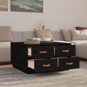 Tavolino da salotto nero 80x80x45 cm legno massello di pino