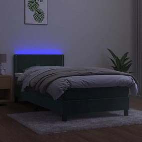 Letto a molle con materasso e led verde scuro 80x200cm velluto