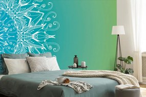 Carta da parati – Mandala bianca su sfondo verde-blu