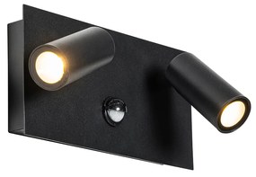 Lampada da parete per esterni nera con sensore di movimento a LED a 2 luci - Simon