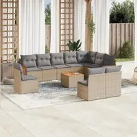 Set Divani da Giardino 11 pz con Cuscini Beige in Polyrattan 3227760