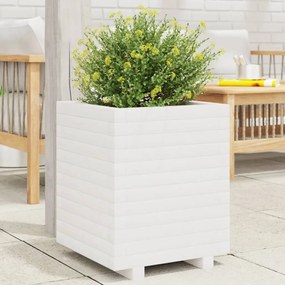 Fioriera Da Giardino Bianca 40x40x49,5cm Legno Massello Di Pino /