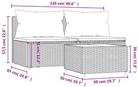 Set Mobili da Giardino 3 pz con Cuscini in Polyrattan Marrone