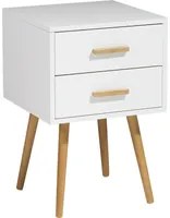 Comodino di colore Bianco 2 Cassetti Gambe in Legno Massello 40 cm stile Scandinavo