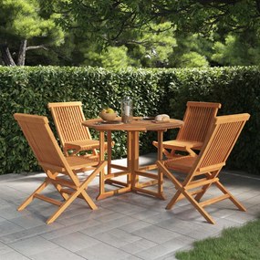 Set Da Pranzo Pieghevole Per Esterni 5pz Legno Massello Di Teak /
