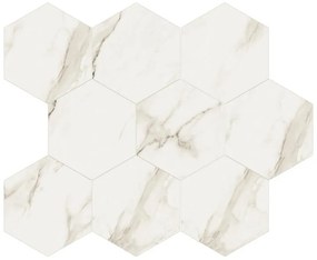 Mosaico in pietra Calacatta bianco lucido L 7 x L 30.5cm x Sp. 9 mm, 7 pezzi