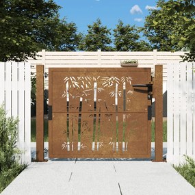 Cancello Da Giardino 105x80 Cm İn Acciaio Corten Design Bambù /