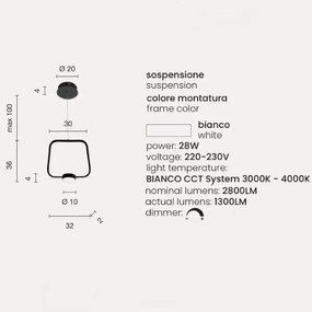 Lampada LED sospensione 28W - moderno Bianco ALFA Piccolo