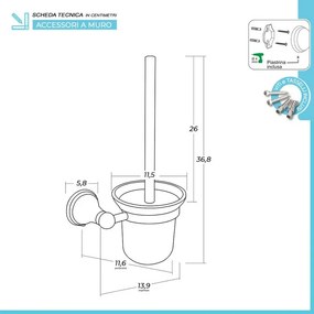 Portascopino a muro in vetro satinato e acciaio finitura bronzo kit di fissaggio incluso Iris