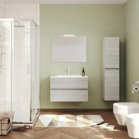 Mobile bagno sospeso rovere grigio 80 cm lavabo e specchiera LED Easy