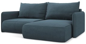 Divano angolare blu allungabile/con contenitore (con penisola a destra) Nanea – Makamii