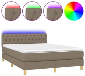 Letto a molle con materasso e led tortora 140x200 cm in tessuto