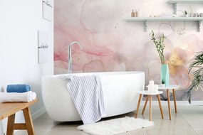 Carta da parati – Fiori eleganti con tocco rosa-oro