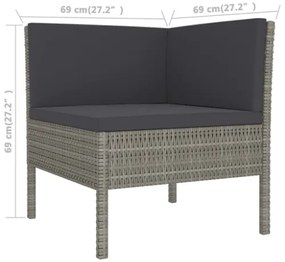 Set Divani da Giardino 11 pz con Cuscini in Polyrattan Grigio