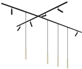 Sistema di illuminazione su binario moderno con 6 faretti e 4 luci a sospensione beige e nere monofase - Slimline Uzzy Keno