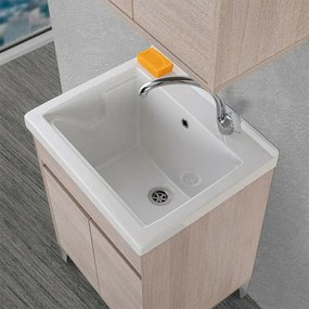 Mobile lavatoio 60x50 cm rovere chiaro con vasca in ceramica Way