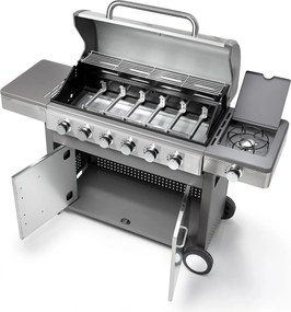 Barbecue a Gas GPL 6 Fuochi + 1 Fornello Laterale Ompagrill Indianapolis 7/B in Acciaio Inox...