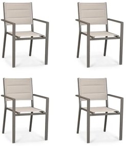 Sedie Da Esterno In Alluminio Con Braccioli Seduta In Textilene Imbottita Tortora  - 4 pezzi