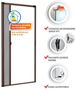 Zanzariera avvolgibile MEDAL Bazar Libera SunScreen per portafinestra L 160 x H 250 cm marrone sinistra riducibile