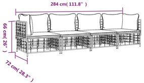 Set Divani da Giardino 4 pz con Cuscini Antracite in Polyrattan