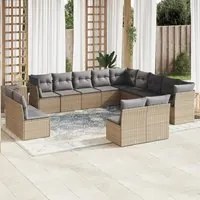 Set Divano da Giardino 13 pz con Cuscini Beige in Polyrattan 3218489