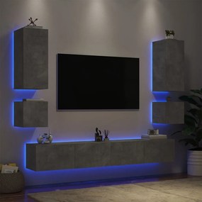 Mobili tv a muro 6pz con luci led grigio cemento