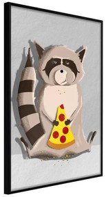 Poster  Racoon Eating Pizza  Cornice Quadri Cornice nera, Larghezza x Altezza Home decor 40x60