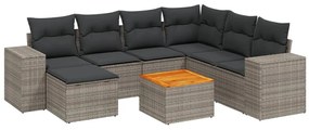 Set divano da giardino 8 pz con cuscini grigio in polyrattan