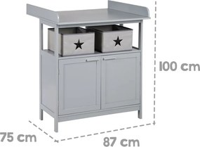 Cassettiera per bambini grigia con fasciatoio 87x100x75 cm Hamburg – Roba