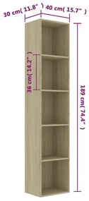 Libreria Rovere Sonoma 40x30x189 cm in Legno Multistrato