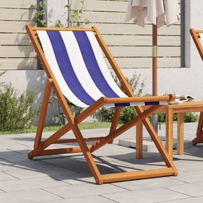 Sedia Da Spiaggia Pieghevole Blu/bianco İn Eucalipto E Tessuto /
