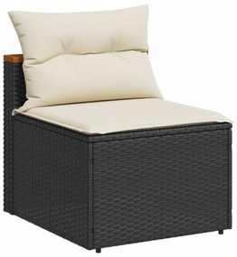 Set divani da giardino 5 pz con cuscini nero polyrattan acacia