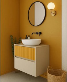 Mobile da bagno sospeso sotto lavabo Niwa 2 cassetti L 59.5 x H 50 x P 45.5 cm sabbia e senape cannettato