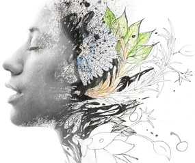 Carta da parati – Donna con fiori dipinti