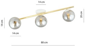 Plafoniera Contemporanea 3 Luci Splendi In Acciaio Oro/Bianco E Sfere Vetro Fumè