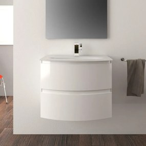 Mobile bagno con lavabo L 69 x H 55 x P 52 cm bianco lucido 2 cassetti per vasca centrale Vague